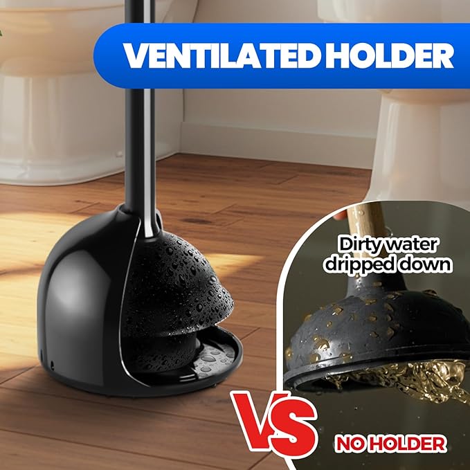 Toilet Plunger with Holder, Heavy Duty Plunger and Holder Combo for Bathroom Cleaning, Bathroom Decor, Bathroom Accessories, Toilet Bowl Cleaners, Black, 18.8inch