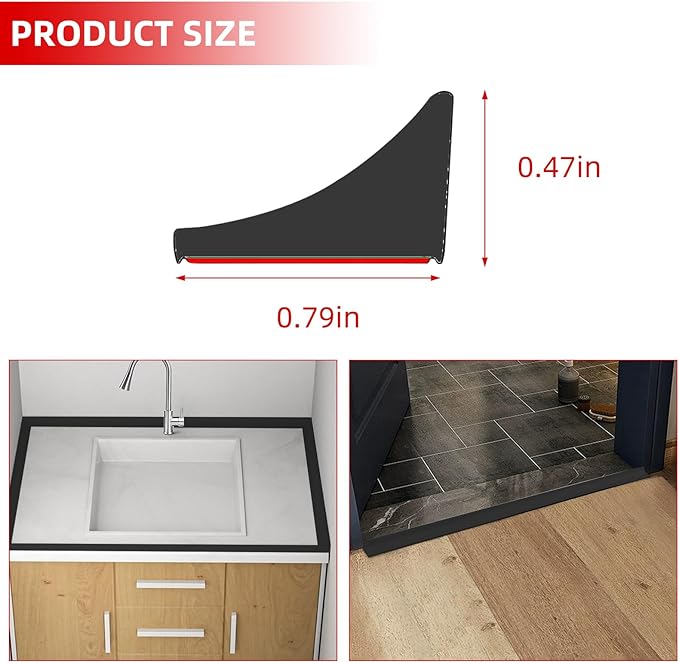 Shower Threshold Water Dam, 78" Black Flexible Silicone Water Barrier Seal Strip, Splash Guard Self Adhesive for Sink, Shower, Bathroom