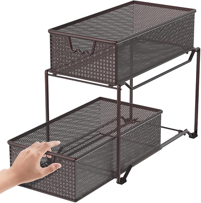 Deco Brothers 2 Tier Bathroom Storage Organizer with Pull-Out Drawer, Bronze