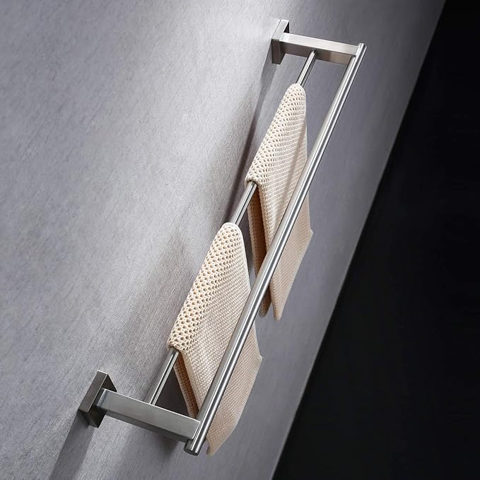 Miyili 24-Inch Bathroom Double Towel Bar Brushed Stainless Steel Bath Towel Rack Holder Wall Mount, A02N60B