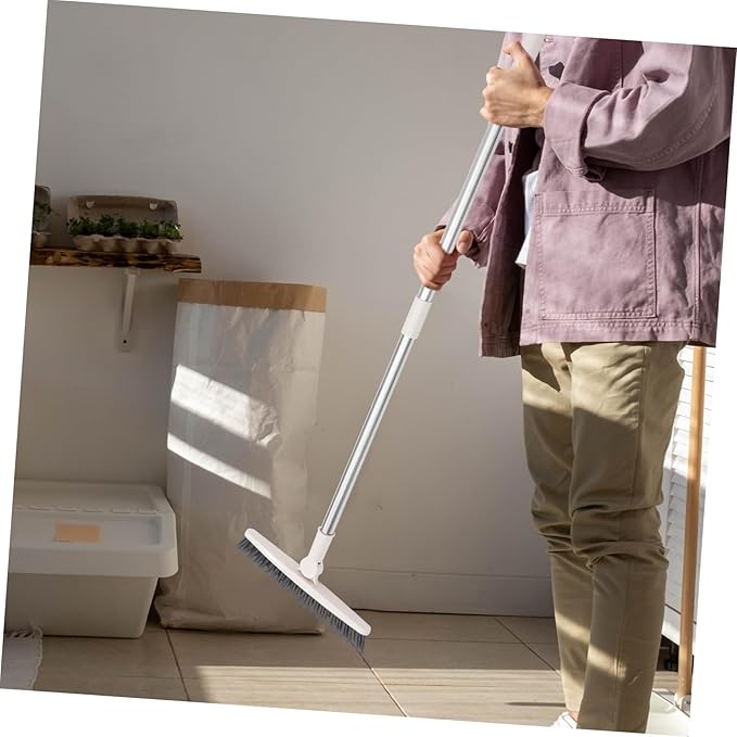 FRCOLOR Rotatable Long Handle Floor Scrub Brush with Stiff Bristles for Shower Cleaning Grout Window Tracks Crevices Multi Purpose Tool for Bathroom Kitchen Floors and Outdoor Use