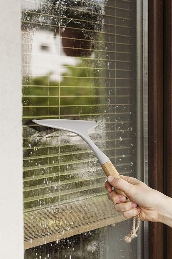 York ECONATURAL Bamboo Shower Squeegee Removes Excess Water from Large Glass Surfaces - Glass Panes, Shower Cubicles Without Leaving Stains, Brown
