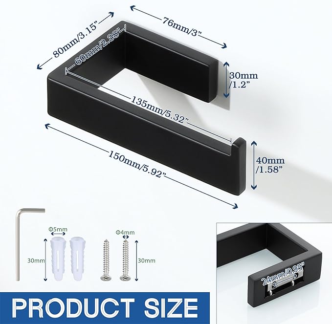 Alise Toilet Paper Holder,Bathroom Tissue Holder Wall Mount Toilet Paper Roll Holder Storage Dispenser,SUS304 Stainless Steel Paper Holder for Toilet, Washroom, RV,Matte Black