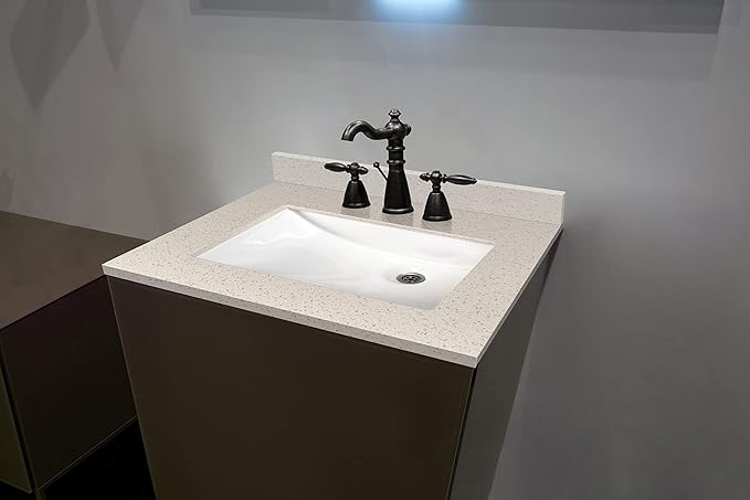 MSI Iced White Vanity Top with Under Mount Rectangle Ceramic Sinks, Engineered Marble Stone, 4" CC Faucet Holes, 31"X22"