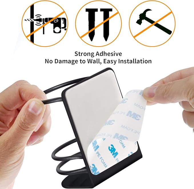 Toothbrush Holder Wall Mounted, Bathroom Storage Stand for Razor, Toothpaste - Self Adhesive, Stainless Steel, Black