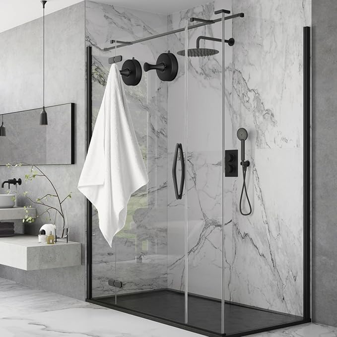 DGYB Suction Cup Hooks for Shower Set of 4 Removable Stainless Steel Towel Hook for Bathroom Glass Window Door Wall and Suction Wreath Hook for Hanging Robe, Loofah, Coat - Black