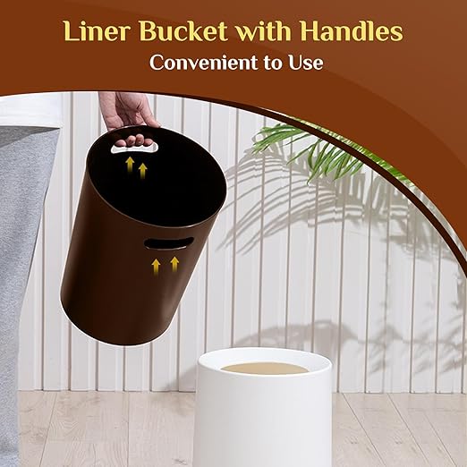 Modern Round Trash Can Open Top Trash Bin 2 Pack, White Garbage Can with Removable Plastic Bin - Keeps Liner Bag Hidden Minimalist Office Trash Can Touchless Bathroom Garbage Can, 3.2Gal/12L