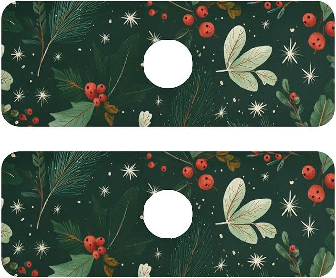 Christmas Green Berries Needles Kitchen Sink Splash Guard Faucet Mat Diatomite Absorbent Pad for Bathroom RV 30x5.4in 2PCS water