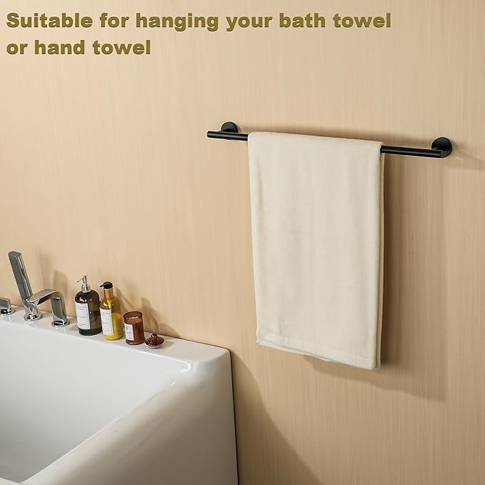 SAYAYO Black Towel Racks for Bathroom, 24 Inch Towel Bar Towel Rod Towel Holder Wall Mount SUS304 Stainless Steel (26 Inch Total Length)