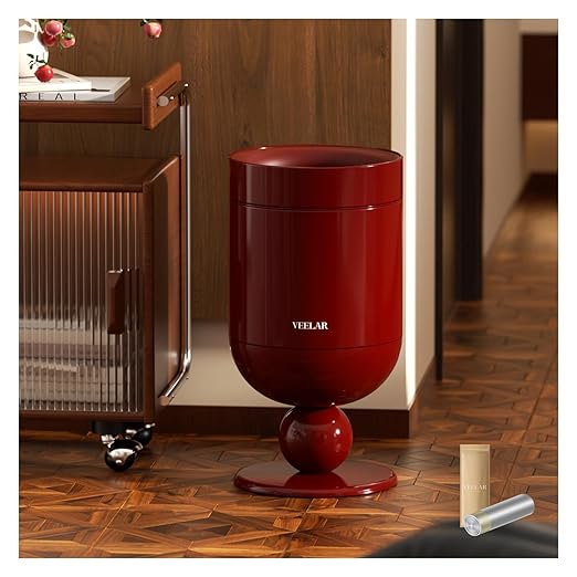 Bathroom Metal Trash Can, 4 Gallon (15 L) Garbage Can Lid-Free, Trash Bin for Bedroom, Office, Living Room (Burgundy, Top Open)