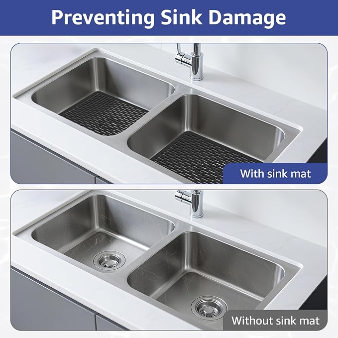 Yolife 2 Pack Kitchen Sink Mats,15.8inch x 12inch PVC Sink Protector Mat for Stainless Steel, Sink Drainer Mat Dish Drying Mat Protector Prevents Scratches,Dishes and Glassware