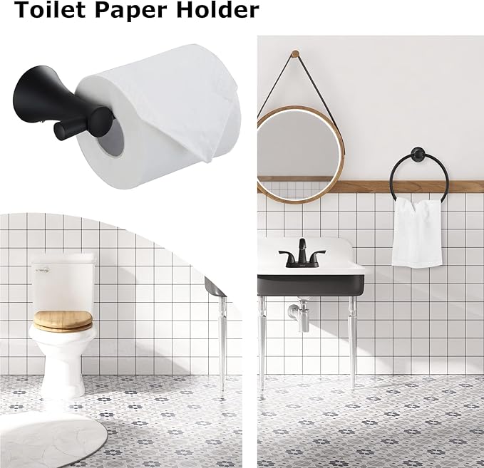 PARLOS Brass Toilet Paper Holder Tissue Roll Hanger for Bathroom & Kitchen Wall Mounted with Screws, Matte Black