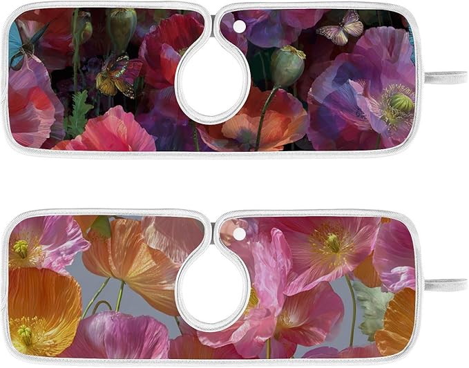 Sink Faucet Absorbing Mat Kitchen Sink Splash Guard Splash Faucet Drip Catcher for Bar RV Bathroom 2PCS 30x5.5in Pink Purple Poppy