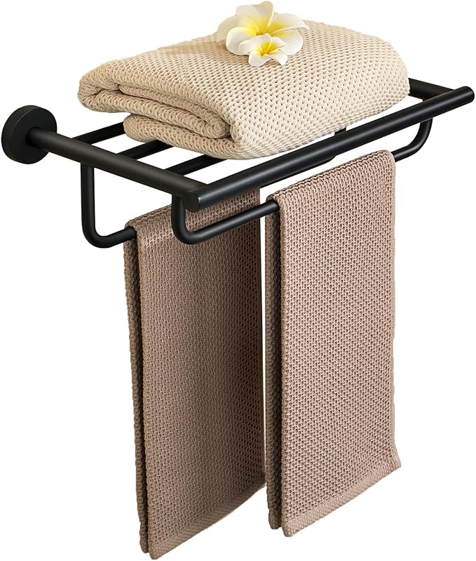 Alise Towel Rack for Bathroom Lavatory,Towel Holder Towel Shelf with Double Towel Bars Wall Mount,SUS 304 Stainless Steel Towel Hanger Storage 16 Inch,Matte Black GYT7040-B