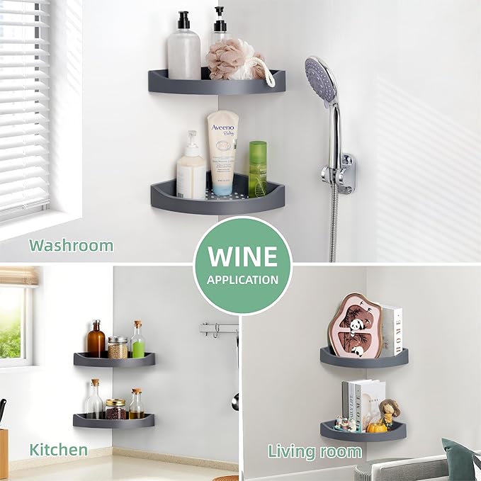 Corner Caddy Bathroom Shower Shelf Wall Mounted No Drilling Storage Shelves rack Adhesive Triangle Baskets ABS Bathroom Kitchen toilet Storage Basket Bathroom Accessories (Z 330 Dark grey)