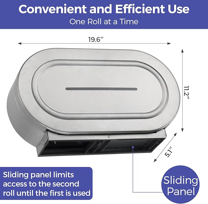 Stainless Steel Twin Jumbo Toilet Paper Dispenser Wall Mount, 9" Commercial Double Roll Holder, Industrial Tissue Dispenser with Key Lock, Satin Finish