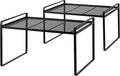 2Pack Kitchen Cabinet Shelf Counter Organizer Rack Pantry Storage Bathroom Bedroom Office Table Desk Space Saving Stackable Rust Resistant Non Slip Black Tall Wide L13.1in W10.6in H9.5in