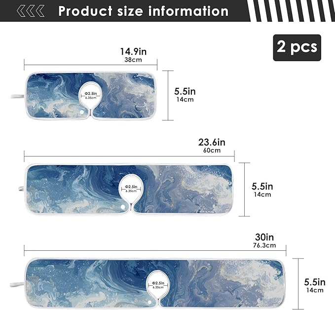 2 PCS Kitchen Sink Splash Guard 14.9 Inch Faucet Mat for Kitchen Sink Bathroom Sink Faucet Absorbing Drip Drain Mat Pad Microfiber Soft Washable Blue Fluid