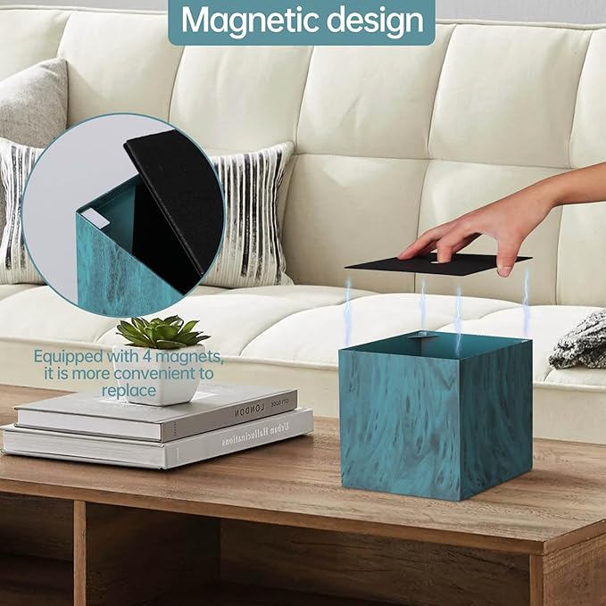 Metal Square Tissue Box lid, Modern Facial Tissue Holder for Bathroom Vanity Tops, Bedroom Dressers, Nightstands, Desks, Offices (Deep Emerald Green)