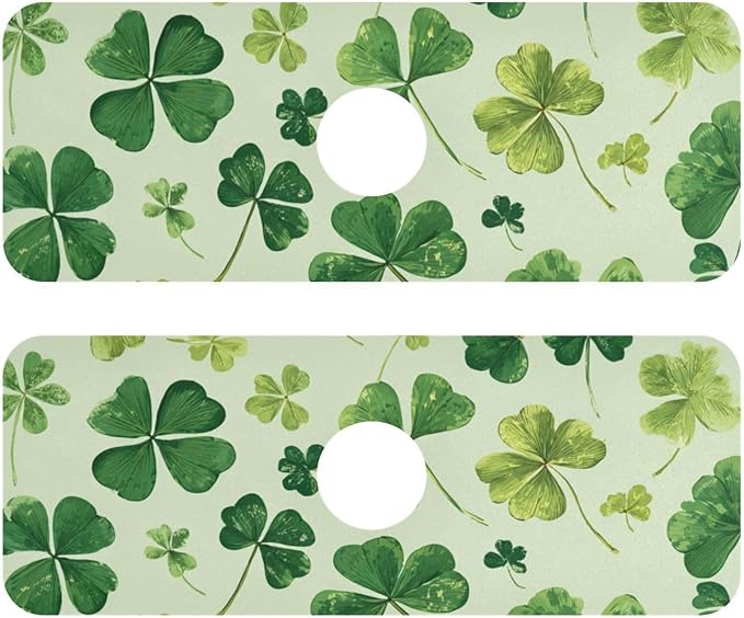 Green Natural St Patrick Clovers Kitchen Sink Splash Guard Faucet Mat Diatomite Absorbent Pad for Bathroom RV 14.7x5.4in 1PCS water