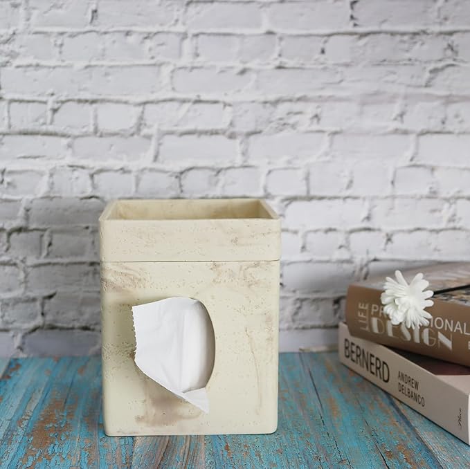 Hymmah Square Tissue Box Cover/Holder with Tray,Unique Cube Design Tissue Dispenser Decor for Vanity Counter Tops Also Great for Bedroom and Living Room