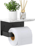 Toilet Paper Holder with Shelf, Extended Base Wall Mounted, Marble Toilet Roll Holder Black for Bathroom Washroom