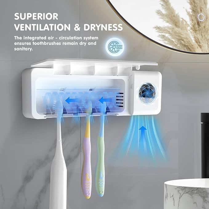 Little Quokka Toothbrush Sanitizeri Holder, 2000mAh Rechargeable Cordless Wall Mounted Holders for Bathroom, Electric Sanitizeri Toothbrush Cleaner, 4 Slots & Timer Function