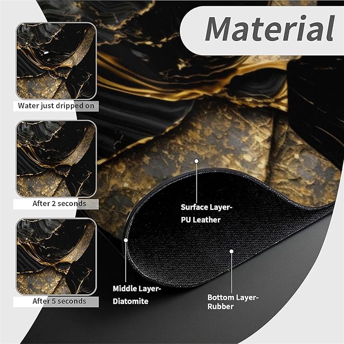 Kitchen Sink Splash Guard，Black and metallic gold marble Faucet Mat Sink Gadgets-Super Absorbent Fast Drying Mat Drip Catcher for Kitchen, Bathroom,Sink Mat, Dish Drying Mat, Bathroom(15" X 5.5" )