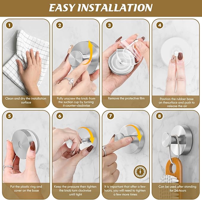 Suction Cup Hooks for Shower,Heavy Duty Shower Hooks for Bathroom Wall,Kitchen,Glass,Mirror,Tile to Hang Robes,Loofah-Silver(2-Pack)