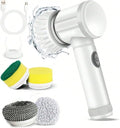 Electric Cleaning Brush, Rechargeable Multifunctional Scrubber for Kitchen and Bathroom, IPX6 Waterproof, 350rpm High Speed, 1500mAh Battery, with Multiple Brush Heads (white, 5 brush heads)