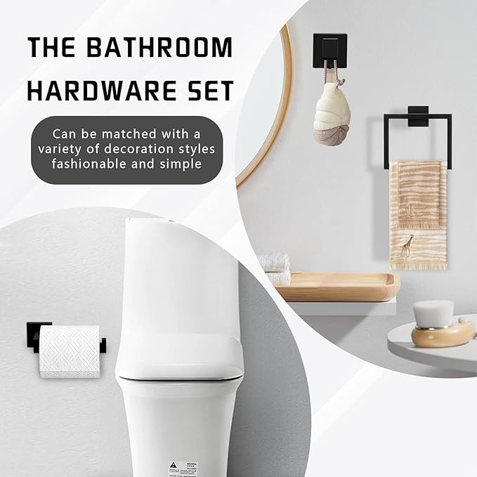 Matte Black Bathroom Hardware Accessories Set of 5 Pieces, 15.6 Inch Bath Towel Bar Set, 304 Stainless Steel Bathroom Hardware Set, Towel Racks for Bathroom Wall Mounted