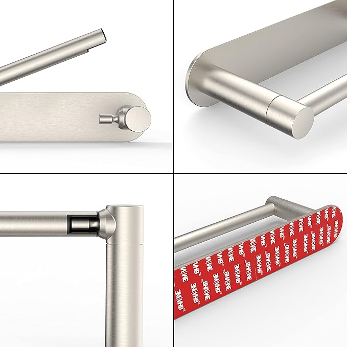 Adhesive Toilet Paper Holder Brushed Nickel Bathroom Double Post Pivoting Toilet Tissue Holder Roll Holder Stick On No Drilling Stainless Steel and Zinc Alloy