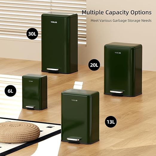 5 Gallon Bathroom Trash Can - Room Step Garbage Can with Lid, Stainless Steel Trash Bin for Kitchen Living Room Bedroom Commercial Restaurant Office (Green, 20Liter / 5.5Gallon)