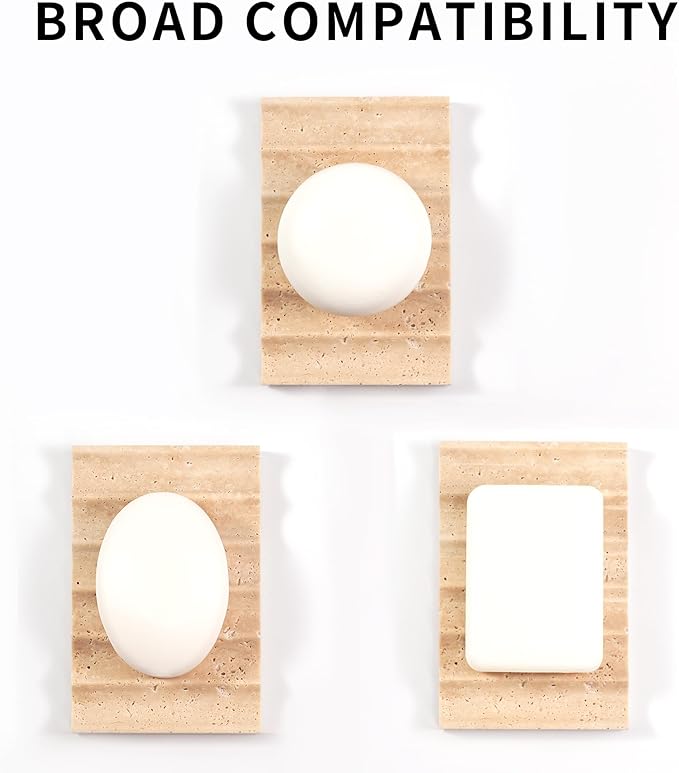 LWAMS Tarvertine Marble Soap Dish - Rectangle Decorative Stone Soap Bar Tray for Bathroom Sink Shower, Self Draining Marble Sponge Holder for Kitchen Countertop