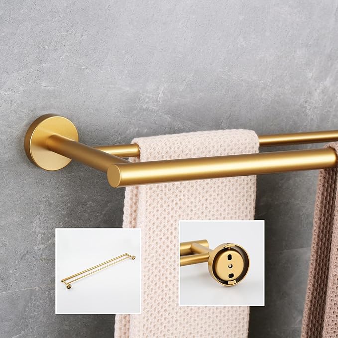 GERZWY 36-Inch Bathroom Double Towel Bar Gold Stainless Steel Towel Rack Wall Mounted Bath Towel Rod