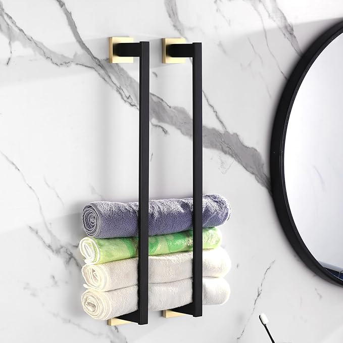 LANC 32-Inche Long Towel Bars for Bathroom Wall Mounted Matte Black and Gold Bath Towel Racks Stainless Steel Towel Rod for Bathroom Kitchen Single Towel Holder Towel Hanger, 2 Pack A9010GK-L8P2