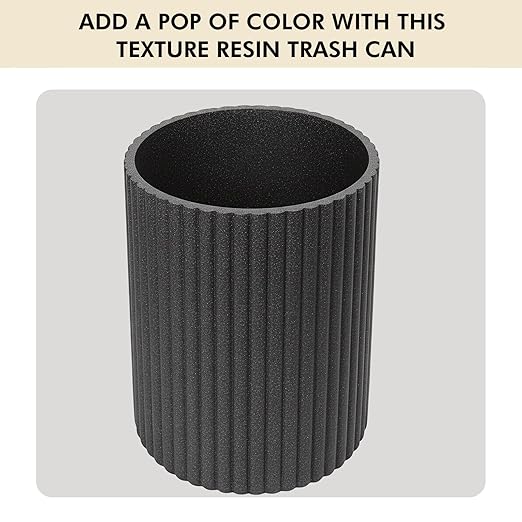 Black Luxury Stone Bathroom Trash Can, Modern Bathroom Office Trash Can, Resin Wastebasket, Garbage Receptacle Bin for Bathrooms, Offices, Powder Rooms, Kitchens (Black)
