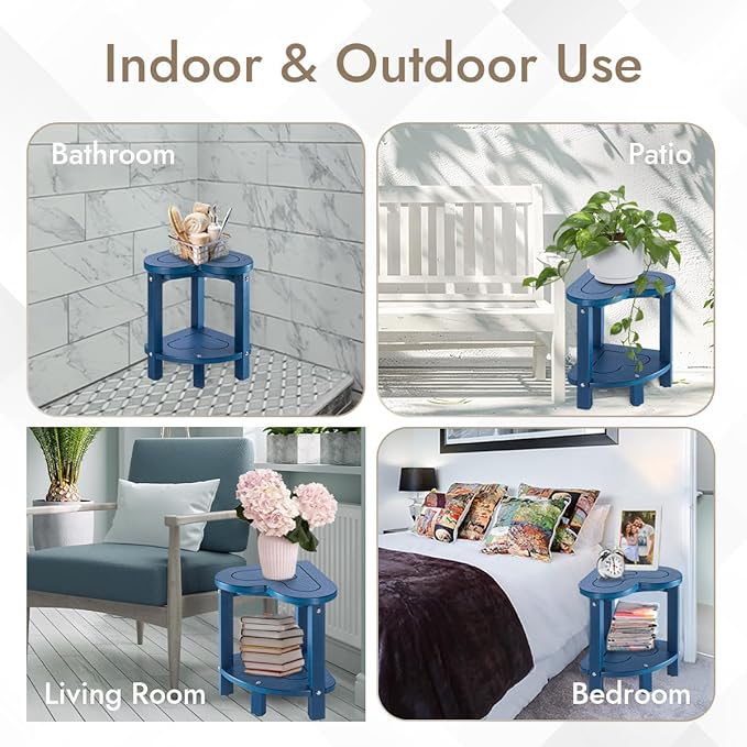 Corner Shower Stool for Inside Shower - Waterproof Corner Shower Bench, HDPE Plastic Bathroom Bench, Adjustable Height Corner Chair for Shaving Legs,Storage Shelf,Non-Slip Feet,Blue