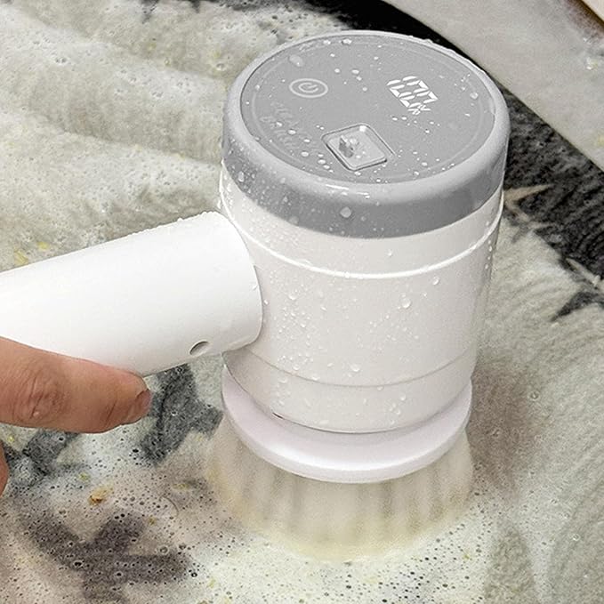 1. USB Rechargeable Electric Scrubber Brush with 3 Water Heads for Stubborn on Tiles Bathtubs Kitchen Surfaces Electric Brush