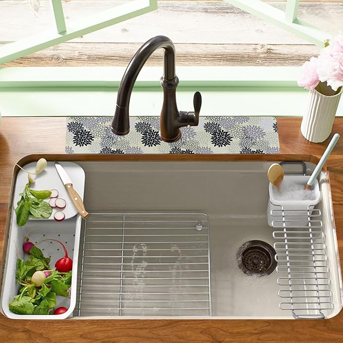19.5" x 12" Dish Drying Mat & 24" x 5.5" Sink Splash Guard, Super Absorbent Drainer Rack Mat for Kitchen Counter Coffee Bar