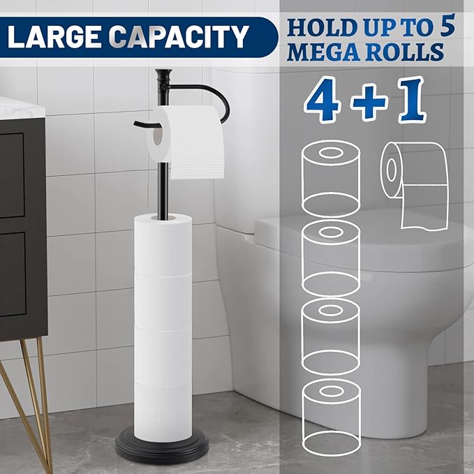 Toilet Paper Holder Free Standing,Large Rolls Capacity Toilet Paper Holders Stand for Bathroom,Stable & Rust Proof Toilet Paper Stand with Heavy Base,Free Standing Toilet Paper Holder