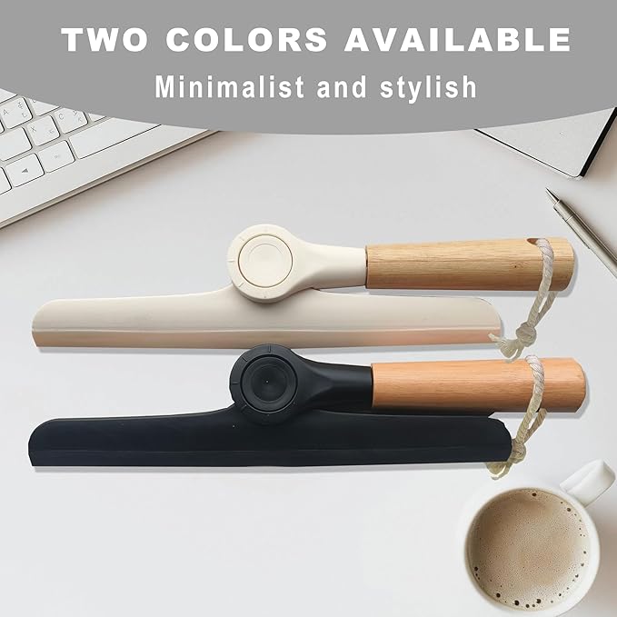 Show Squeegee for Glass Door Bathroom Squeegee with Bamboo Handle Show Wiper for Glass Door Window Tile Wall Car Windshield Mirror (Black)