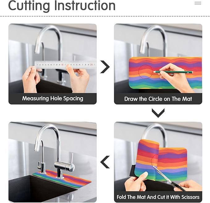 Wavy Rainbow Color Stripes Kitchen Sink Splash Guard Sink Faucet Mat Faucet Handle Drip Catcher Drain Mats for Kitchen Bathroom Countertop Absorbent Dish Drying Pad 2Pack 14.7x5.4IN