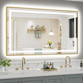 60x36 Inch LED Bathroom Mirror with Gold Frame, Backlit & Front Lit, Anti-Fog Lighted Bathroom Vanity Mirror for Wall, Memory Function, Dimmable, HD Tempered Glass, Shatter-Proof