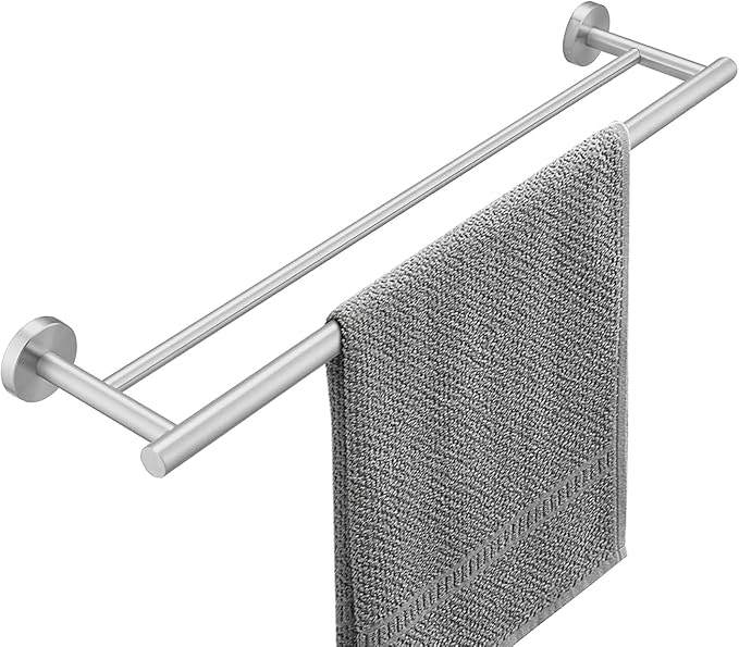 Towel Rack for Bathroom, 24 Inch Dual Towel Bar, Stainless Steel Wall Mounted Towel Holder Modern Home Decor Bathroom Accessories, Brushed Nickel