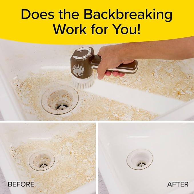 HorsePower Scrubber AS-SEEN-ON-TV Waterproof Rechargeable Handheld 350 RPM Includes 5 Brush Heads, Blast Away Dirt & Grime, Tile Grout, Bathrooms, Kitchen, Auto Rims, Outdoor Furniture, 2 Pack