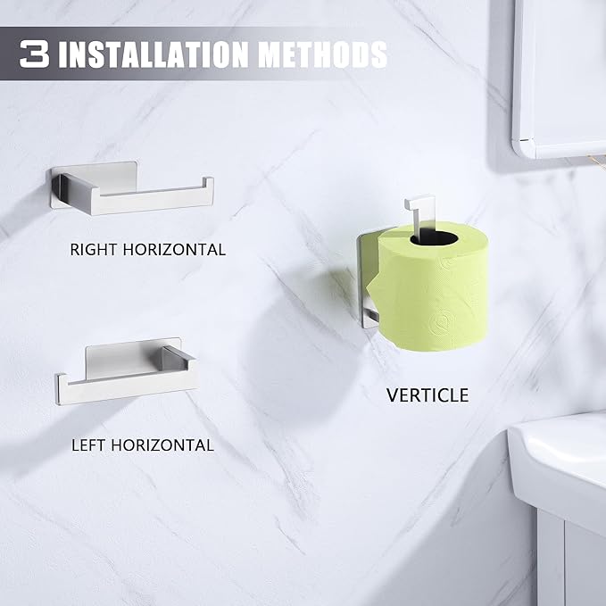LANC Self-Adhesive Toilet Paper Holder, Brushed Nickel Toilet Paper Rack Wall Mounted for Bathroom Washroom, Stick On Toilet Roll Holder with Drill Free Rustproof Stainless Steel, A8307BN