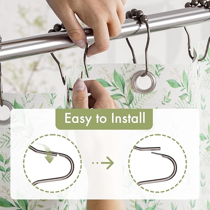 Amazer Bronze Shower Curtain Hooks, 12PCS Rust-Resistant Metal Shower Hooks Ring Shower Rings for Curtain, Rolling Shower Curtain Rings for Bathroom Shower Rod Shower Curtain Hangers