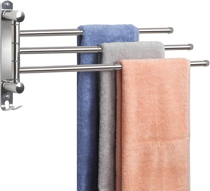Adjustable Bathroom Towel Rack JSVER SUS304 Stainless Steel Towel Rack with Adjustable Arms (Silver, 3 Arms)