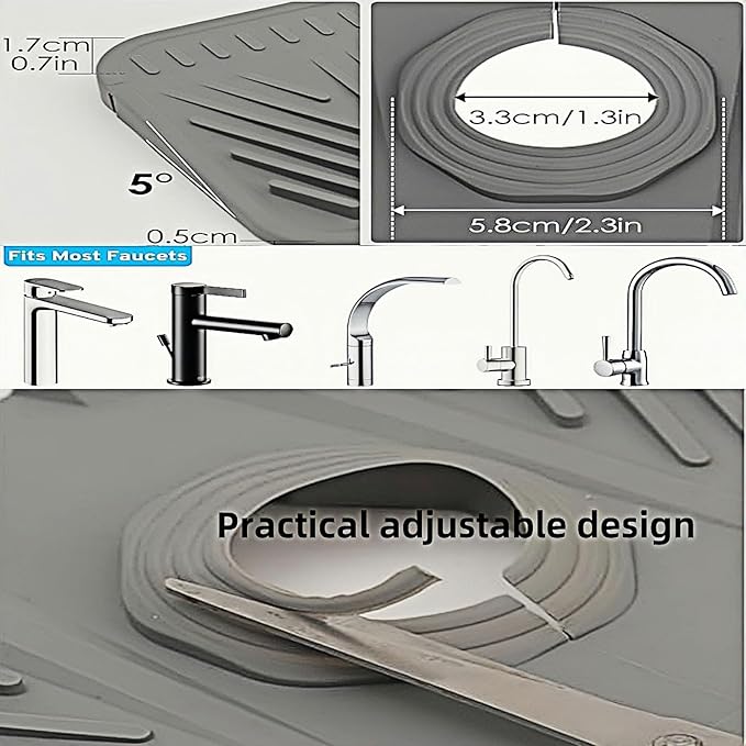 Silicone Kitchen Sink Protector Mat 17.5 Inch - Non-Slip Faucet Mat with Splash Guard Behind Faucet, Drip Catcher & Sponge Holder | Sink Accessories for Bathroom & Kitchen (Gray)